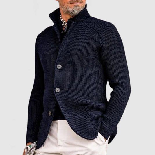 Herren-Cardigan mit Stehkragen und Knopfleiste