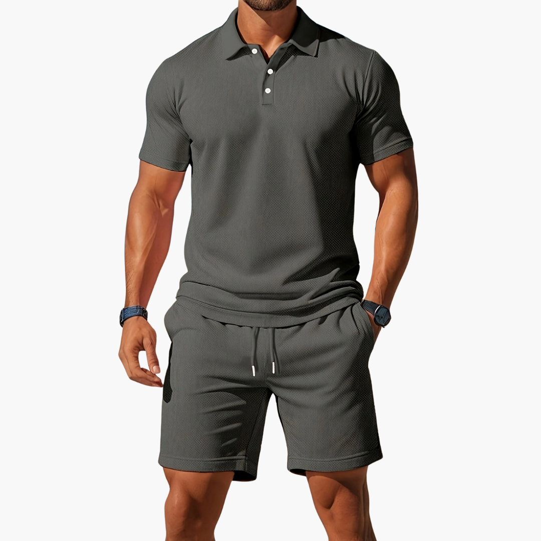 Herren Sommer Set aus Polohemd und Shorts mit Knopfleiste und Kordelzugbund