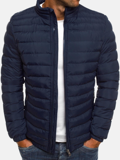 Herren-Winter-Steppjacke mit Reißverschluss und Stehkragen