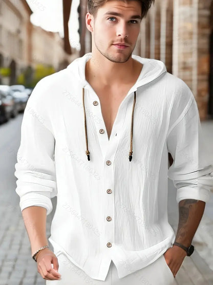 Warren - Herren Sommer Casual Button Hooded Shirt mit Kapuze