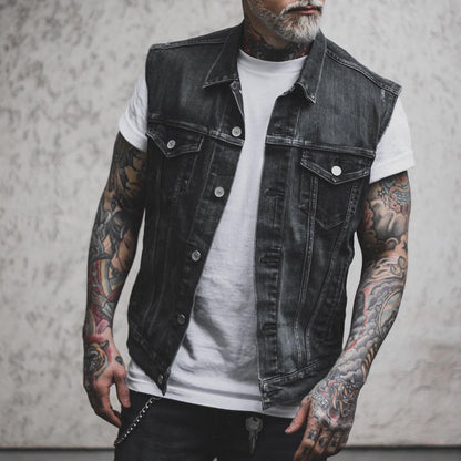 Ärmellose Jeansweste mit Umlegekragen und geradem Saum – Unisex Sommer-Denim Look für heiße Tage