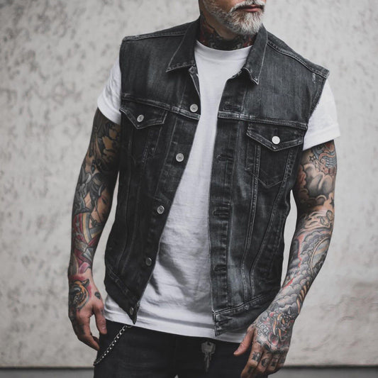 Ärmellose Jeansweste mit Umlegekragen und geradem Saum – Unisex Sommer-Denim Look für heiße Tage