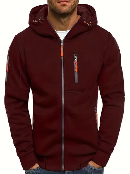 Herren Sommer Kapuzenjacke mit Reißverschluss, verstellbarer Kapuze und Taschen