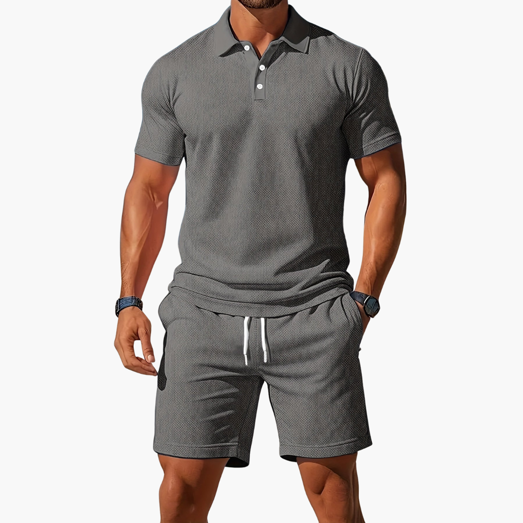 Herren Sommer Set aus Polohemd und Shorts mit Knopfleiste und Kordelzugbund