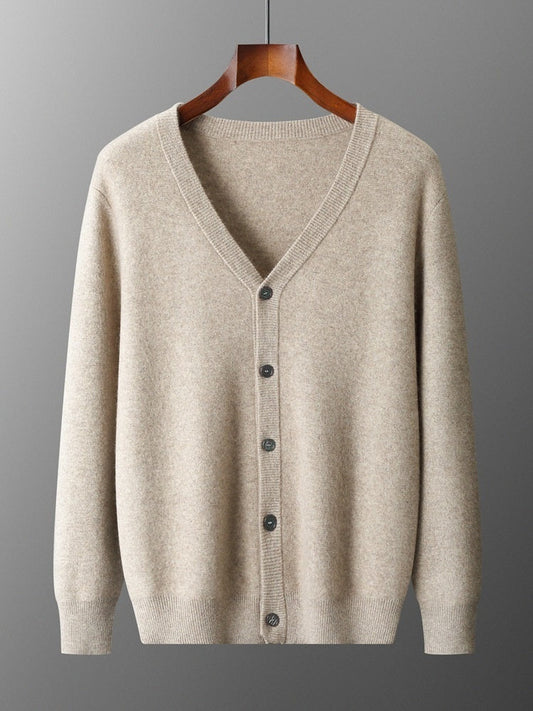 Herren Wollcardigan V-Ausschnitt Langarm Lockerer Schnitt Dickes Strickmaterial