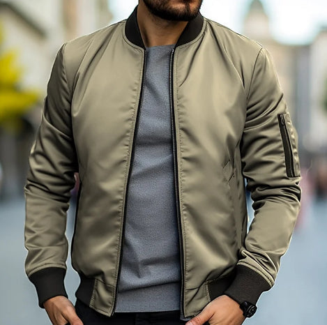 Herren-Zip-Top Knitterfrei mit Rundhalsausschnitt und geripptem Saum