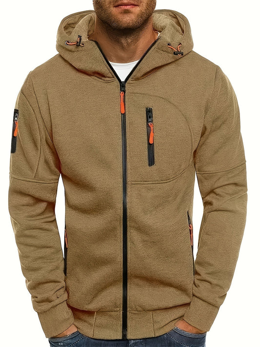 Herren Sommer Kapuzenjacke mit Reißverschluss, verstellbarer Kapuze und Taschen