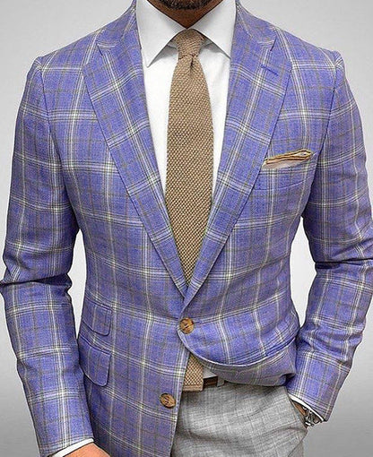 Gestreifter Herrenblazer mit Anzugkragen, Zwei-Knopf-Verschluss und Slim-Fit-Schnitt – Geeignet für Frühling und Sommer