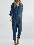 Damen Jumpsuit Kurzarm aus Baumwolle mit Knopfleiste und Taschen - Ideal für Sommer