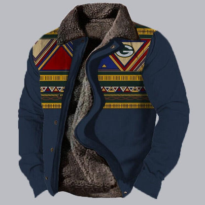 Herren Fleecejacke mit Aztekischem Geometrischem Print – Ideal für Sommerabende