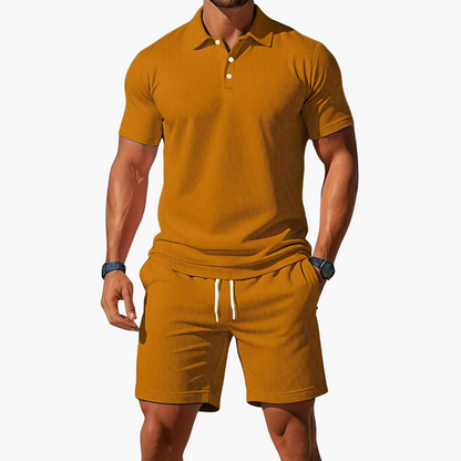 Herren Sommer Set aus Polohemd und Shorts mit Knopfleiste und Kordelzugbund