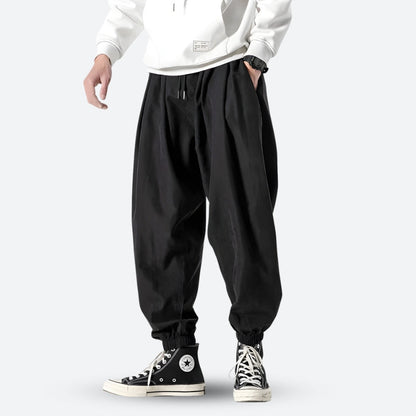 Herren Harem-Hose Frühling/Sommer mit elastischem Bund, Kordelzug und schmal zulaufenden Beinen