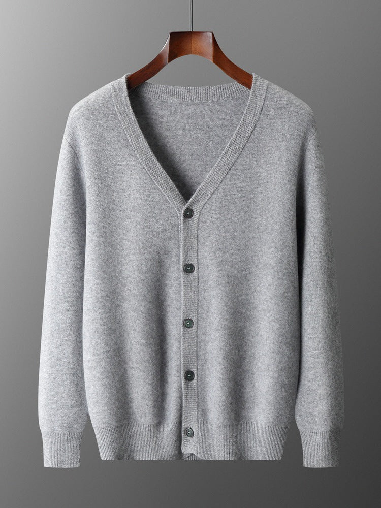 Herren Wollcardigan V-Ausschnitt Langarm Lockerer Schnitt Dickes Strickmaterial
