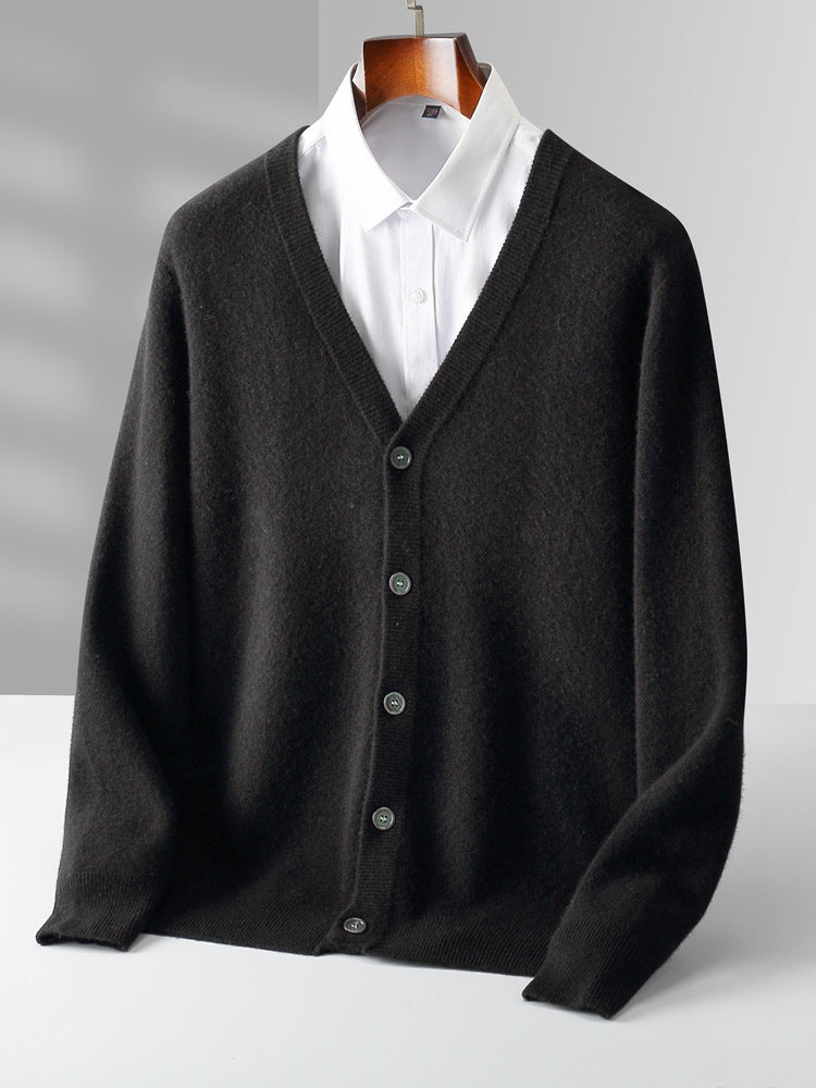 Herren Wollcardigan V-Ausschnitt Langarm Lockerer Schnitt Dickes Strickmaterial