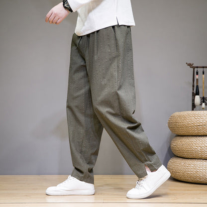 Herren Gestreifte Baumwoll-Leinenhose mit Kordelzug – Ideal für Frühling und Sommer