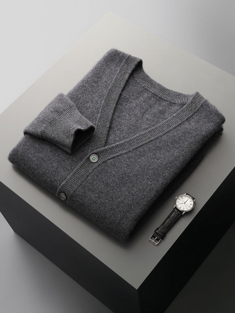 Herren Wollcardigan V-Ausschnitt Langarm Lockerer Schnitt Dickes Strickmaterial