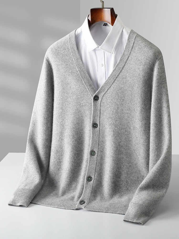 Herren Wollcardigan V-Ausschnitt Langarm Lockerer Schnitt Dickes Strickmaterial