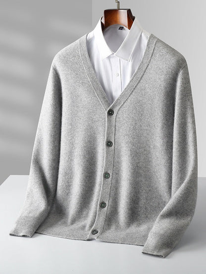 Herren Wollcardigan V-Ausschnitt Langarm Lockerer Schnitt Dickes Strickmaterial