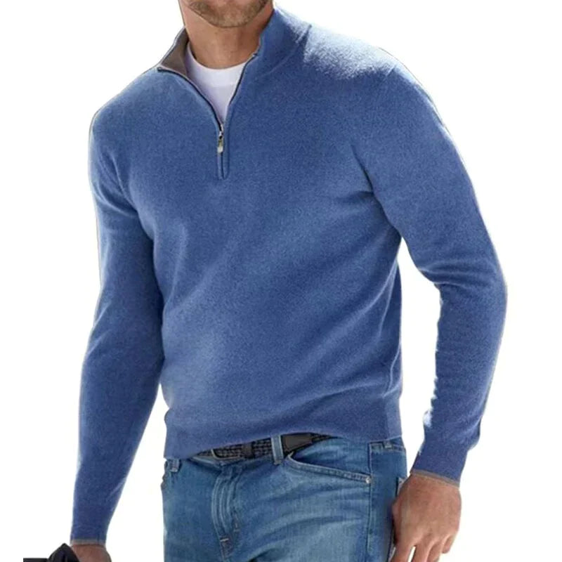 Herren Pullover mit Reißverschluss langarm und Stehkragen