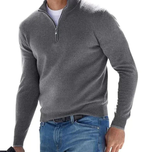 Herren Pullover mit Reißverschluss langarm und Stehkragen