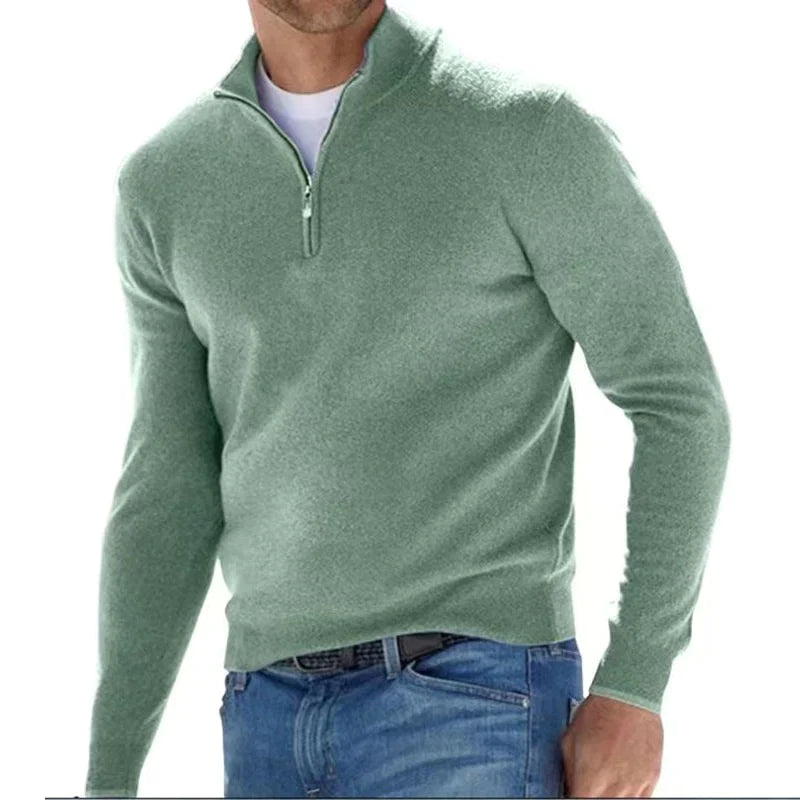 Herren Pullover mit Reißverschluss langarm und Stehkragen