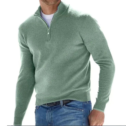 Herren Pullover mit Reißverschluss langarm und Stehkragen