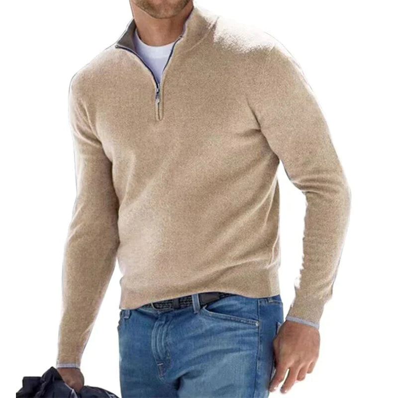 Herren Pullover mit Reißverschluss langarm und Stehkragen