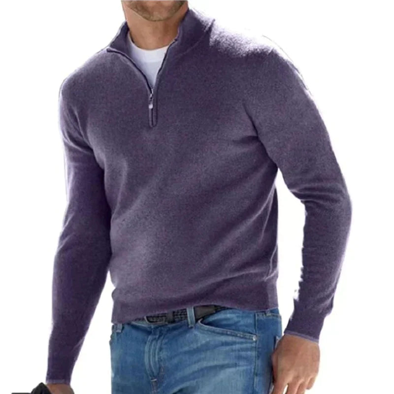 Herren Pullover mit Reißverschluss langarm und Stehkragen
