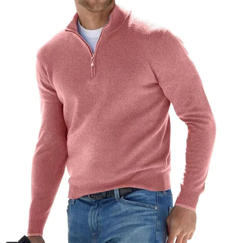 Herren Pullover mit Reißverschluss langarm und Stehkragen