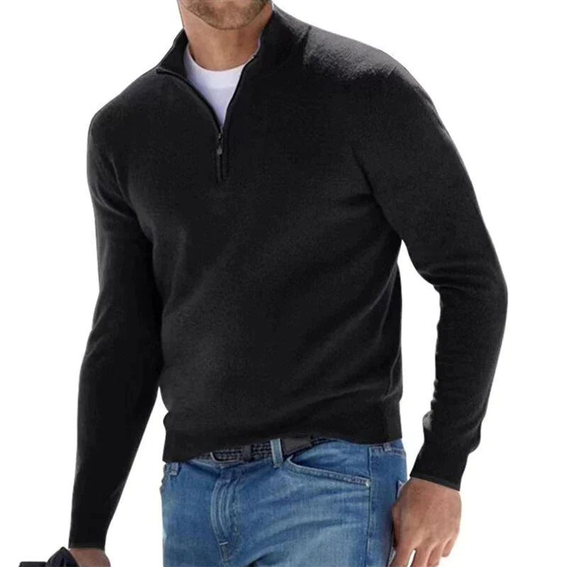 Herren Pullover mit Reißverschluss langarm und Stehkragen