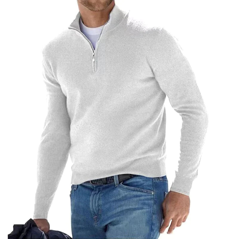 Herren Pullover mit Reißverschluss langarm und Stehkragen