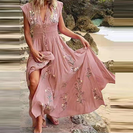 Blumiges V-Ausschnitt Midikleid mit Fliegenden Ärmeln – Perfekt für den Sommer