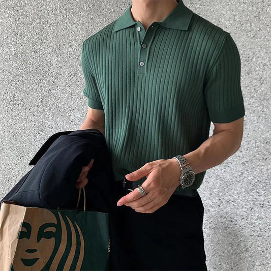 Herren Sommer Strick-Poloshirt mit Kragen und kurzer Knopfleiste
