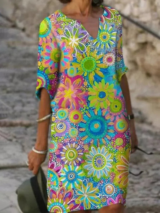 V-Ausschnitt Blumenkleid mit kurzen Ärmeln für Damen | Perfekt für den Sommer