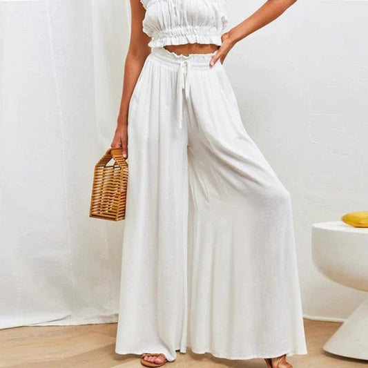 Damen Sommerhose mit weitem Bein und elastischem Bund