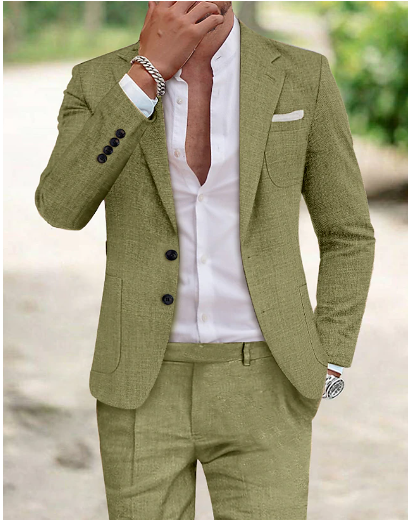 Herren Leinenmischung Anzug mit Einreiher Jacke I Perfekt für den Sommer