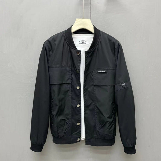 Herren Frühlings-Denim-Baseballjacke mit Slim Fit und Unifarbenem Design