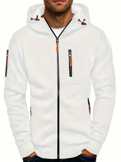 Herren Sommer Kapuzenjacke mit Reißverschluss, verstellbarer Kapuze und Taschen
