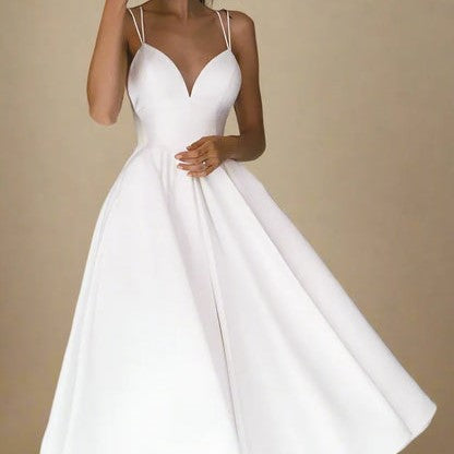 Schulterfreies Satin-Midi-Kleid mit Fließendem Schnitt | Perfekt für den Sommer