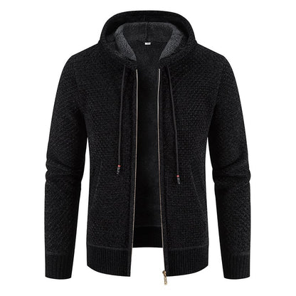 Herren Kapuzen-Cardigan mit Fleecefutter – Mit Samt gefüttert Langarm Reißverschluss