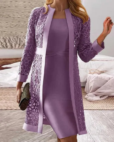 Spitzen-Cardigan-Kleid Zweiteiler-Set | Ideal für Frühling und Sommer