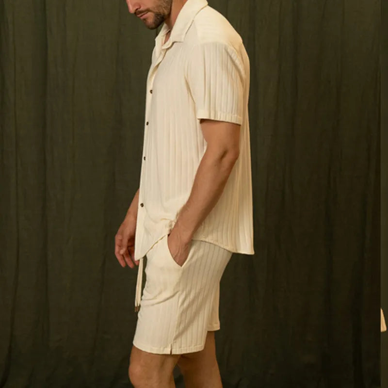 Herren Frühling Zweiteiliges Set – Kurzarmhemd und Shorts in Hellgelb