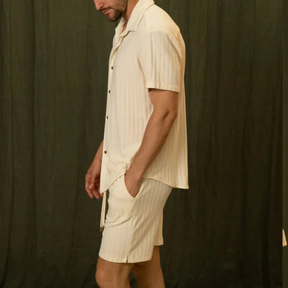 Herren Frühling Zweiteiliges Set – Kurzarmhemd und Shorts in Hellgelb