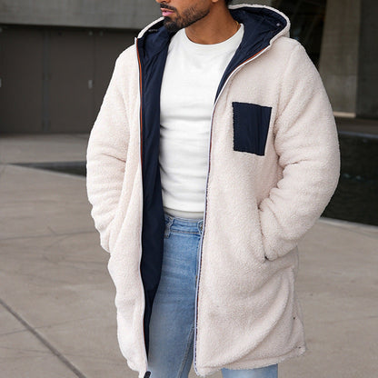 Herren Herbst-Winter Kapuzenmantel mit doppelseitigem Reißverschluss und Colorblock-Windbreaker