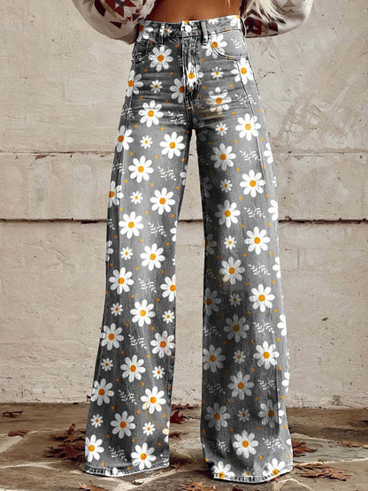 Damen-Sommerhose mit Blumenmuster und weitem Bein