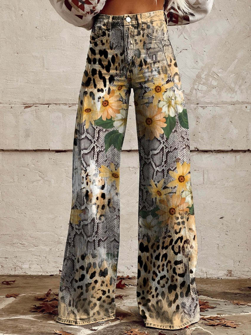 Damen-Sommerhose mit Blumenmuster und weitem Bein