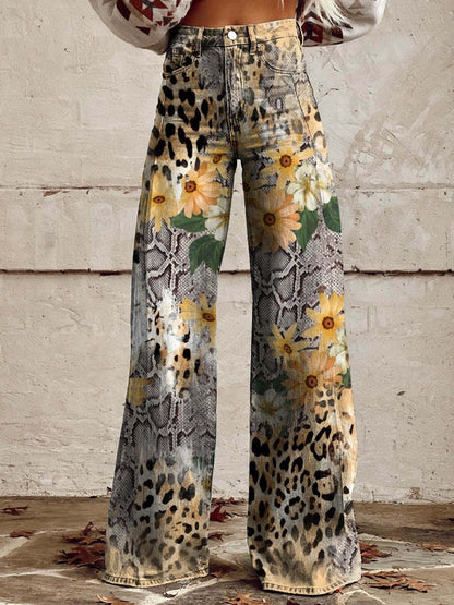 Damen-Sommerhose mit Blumenmuster und weitem Bein