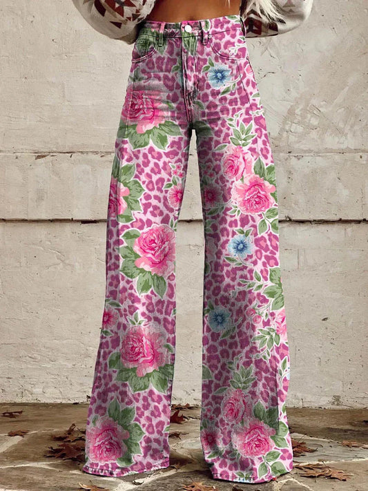 Damen-Sommerhose mit Blumenmuster und weitem Bein