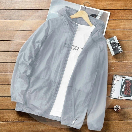 Herren Sommer Leichte Langarm-Sonnenjacke mit Reißverschluss vorne