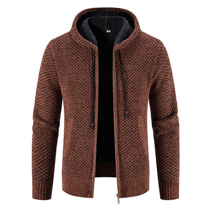 Herren Kapuzen-Cardigan mit Fleecefutter – Mit Samt gefüttert Langarm Reißverschluss
